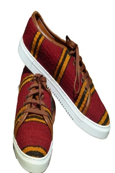 Anatolia Kaan Shoes, Handmade, Leather and Textile, Red Brown, Size 42