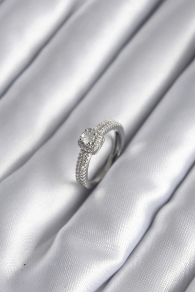 Clariss Brass Silver Color Zircon Stone Women's Ring