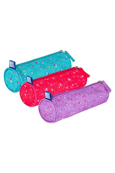 Oxford Floral Pencil Case, Round Pouch Type, Assorted Colors, Dimensions 22x7.5x7.5cm