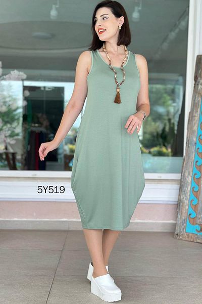 İnce Topuk Zero Sleeve Shalwar Dress 5Y519