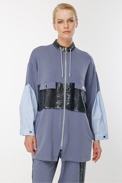 Ghisa Sequin Fabric Mixed Suit Thick Striped Blue