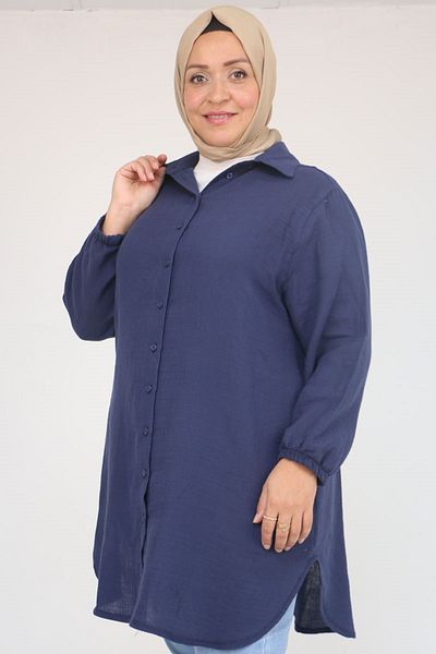 Eslina 58096 Large Size Men's Collar Buttoned Tunic - Navy Blue