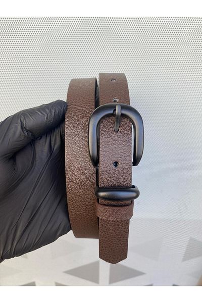 Gesa Men's Thin Black Matte Buckle Old Money Brown Belt 2.5 cm