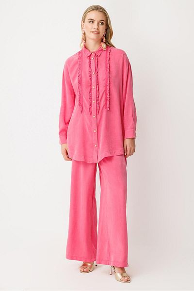 Ghisa Ruffle Detailed Suit Fuchia