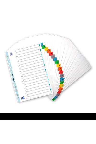 Oxford Separator index A4 A-Z, 20 de coli, 170g/m², 11 găuri, cuprins inclus, alb cu margini colorate