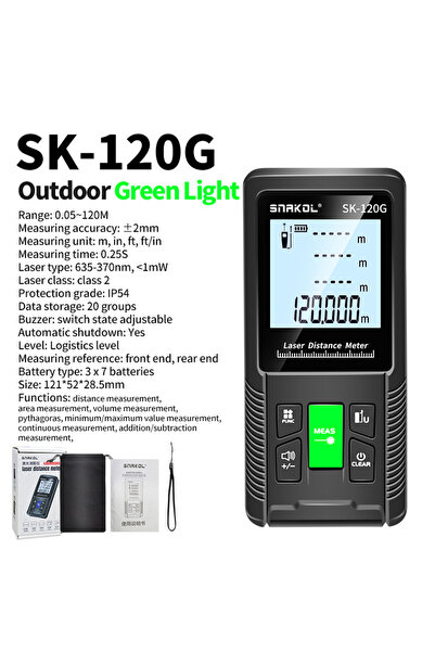 Choice4 شريط قياس ليزر سناكول SK-120G 120 متر، مقياس مسافة ليزر أخضر عالي الد...