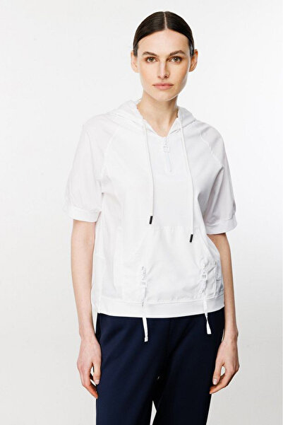 On Fashion Bluză cu glugă și șireturi pentru femei - albă