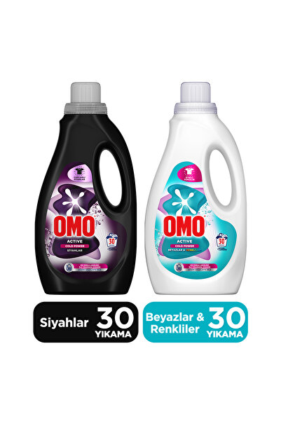 Omo Active Cold Power Siyahlar Sıvı Deterjan 1500 ml x1 + Beyazlar ve Renkliler Sıvı 1500 ml x1