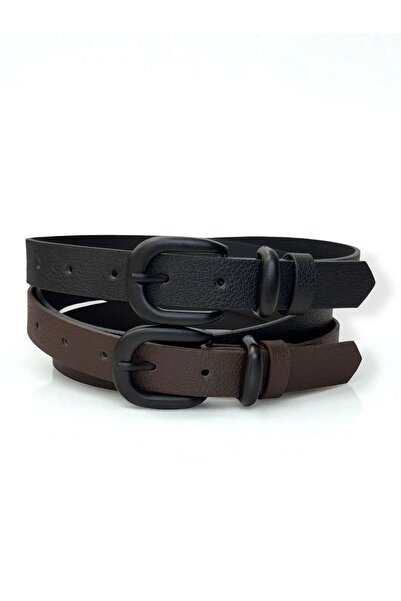 Gesa Ανδρική λεπτή ματ αγκράφα old money μαύρο-καφέ σετ 2 ζωνών 2,5 cm