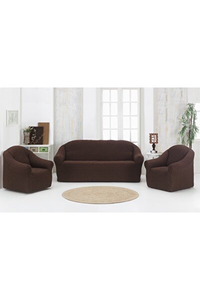 Artforhome Universal Sofa Cover Set with 3-Seater and 2 Chair Covers, Elastic Pleated, No-Frills Design, Dark B