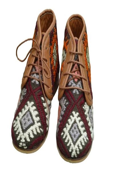 Anatolia Ghete barbati Lord, piele si material textil, cusute si brodate manual, Maro, 40