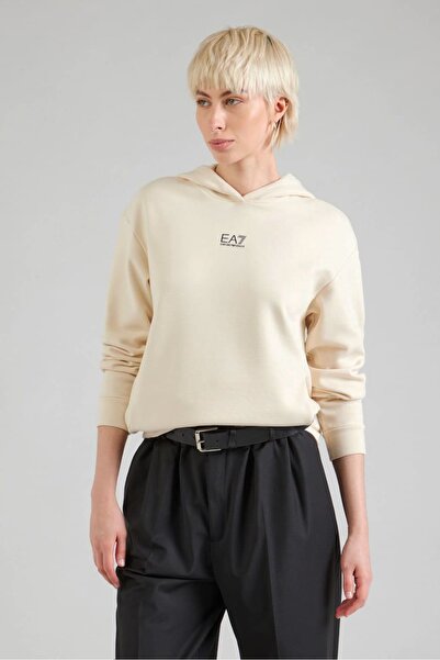 EA7 Women's Hooded Minimal Logo Printed Sweatshirt - Cream
