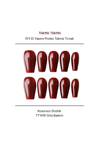 Takma Takma Takma Tırnak Nail Art Bordo M Beden Orta Balerin 15'li El Yapımı ...