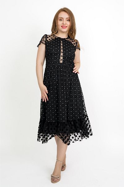 Moze Elegant women's Abby midi dress, black with ruffles - - XL(42)