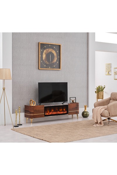 LORA MOBİLYA Dekoratif Elektrikli Yapay Şömine Tv Ünitesi 183 Cm X 52 Cm Kuma...