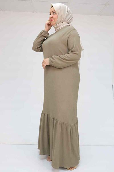 Eslina 32024 Plus Size Wrap Dress with Ruffled Hem - Beige