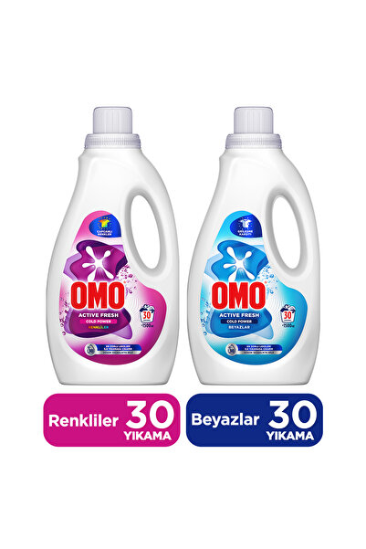Omo Active Fresh Cold Power Beyazlar Sıvı Deterjan 1500ml x1 + Renkliler Sıvı Deterjan 1500ml x1