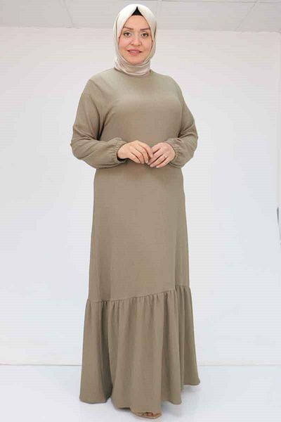 Eslina 32024 Plus Size Wrap Dress with Ruffled Hem - Beige
