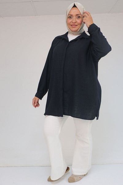 Eslina 58096 Large Size Men's Collar Buttoned Tunic - Black