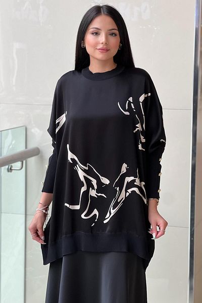 Ghisa Chain Pattern Sleeves Buttoned Knitwear Tunic
