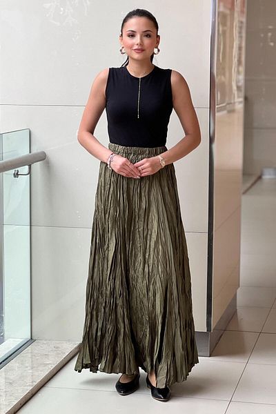 Mahal Crimped Satin Skirt