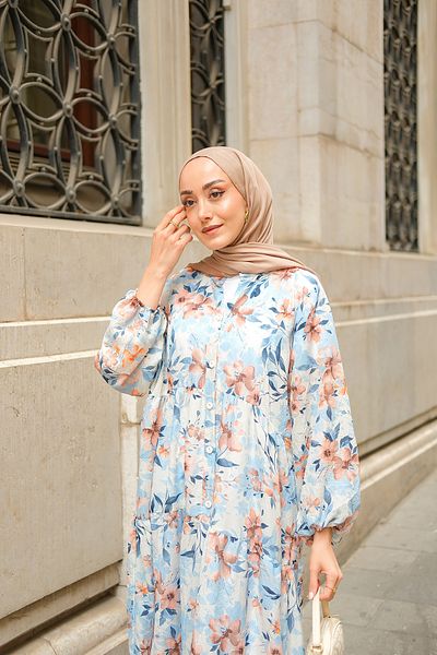 LOCCO Rochie de damă cu model de flori de dafin albastru