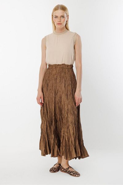 Ghisa Elastic Waist Skirt Camel