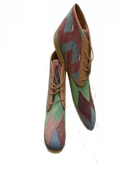 Anatolia Ghete barbati Lord, piele si material textil, cusute si brodate manual, Maro multicolor, 43