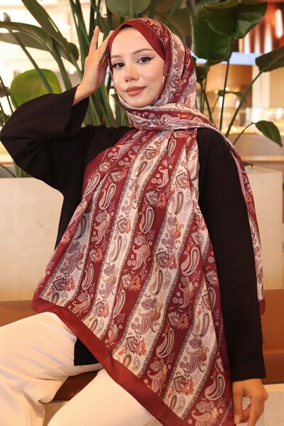 benguen Ethnic Patterned Shawl Claret Red İpk115