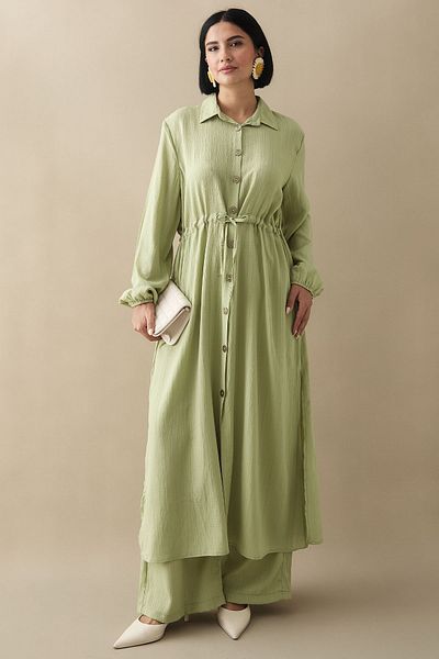 InStyle Eyebrow Mint Green Suit with Long Tunic and Trousers