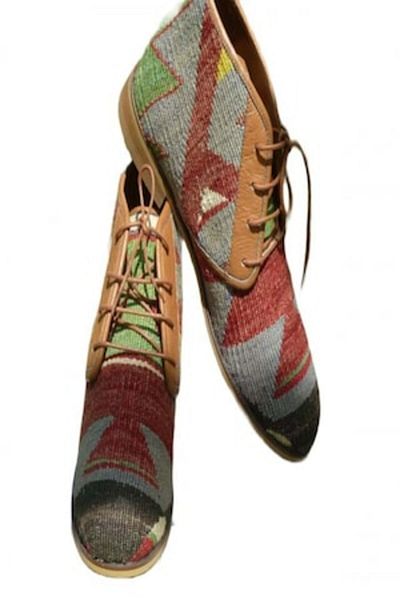 Anatolia Lord men's boots, leather and textile, hand-sewn and embroidered, Multicolored brown, 44