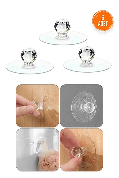 Fresh Moon Crystal Cabinet Handle 3 Pieces Adhesive Furniture Knob Drawer Cover Handle Glass Mirror Hook Handle