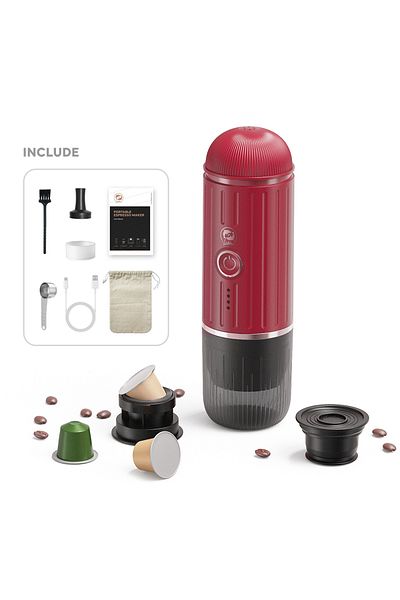 Choice Red ICafilas ME2218 Mini 2-in-1 Italian Capsule Coffee Machine Fully Automatic Heating and Grinding