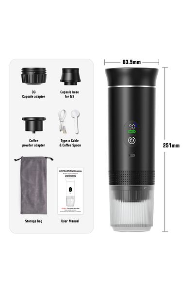 Choice1 black 2.0 bag Wireless Electric Portable Espresso Coffee Machine for Car & Home Camping Coffee Maker