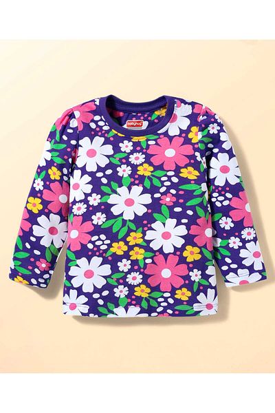 Babyhug Co-ords Night Suit with Floral Print - Purple