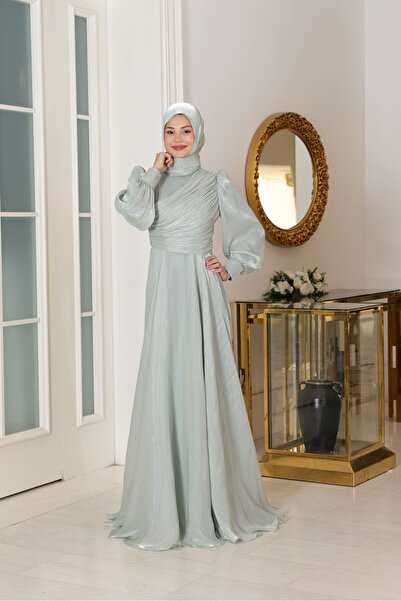 miss newal Bahar Tesettür Abiye Su yeşili