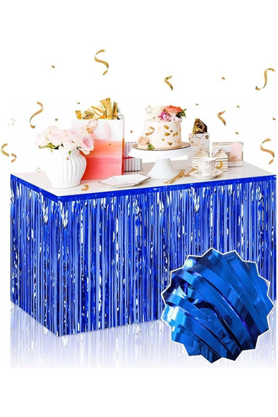 OEM Self Adhesive Blue Metallized Tassel Table Skirt – 75 X 275 cm Party Deco...