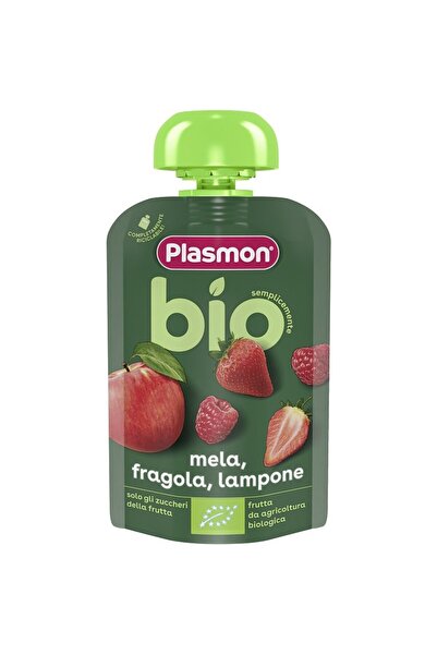 Plasmon Piure Bio din capsune, zmeura si mere, + 6 luni, 100 g