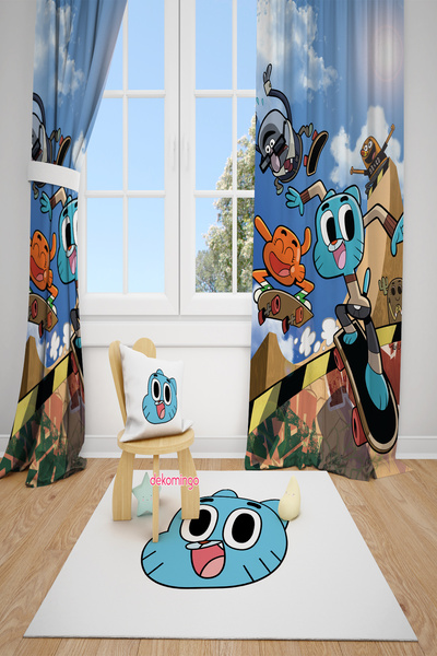dekomingo Gumball Patterned Children's Background Curtain 2 Wings