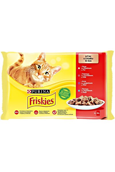 Friskies Pachet hrana umeda pentru pisici cu pui/vita/miel/rata Purina 4x85g