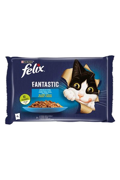 FELIX Wet cat food, Fantastic with salmon/fish in flounder, in aspic, mixed pack, 4x85g