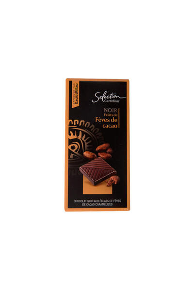 Crf Select Ciocolata neagra Carrefour Selection cu bucati de boabe de cacao caramelizate 100 g