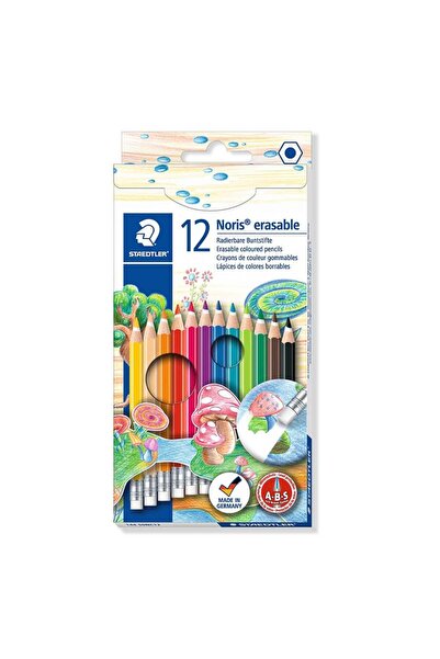 Staedtler Set 12 creioane color cu guma Staedtler, lemn, Multicolor