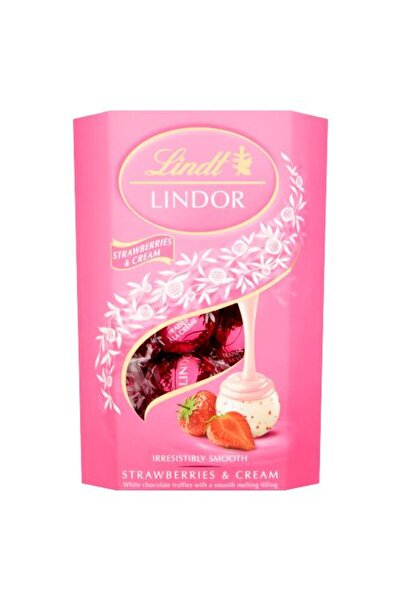 Lindt Bomboane de ciocolata alba Lindor cu aroma de capsune 200g