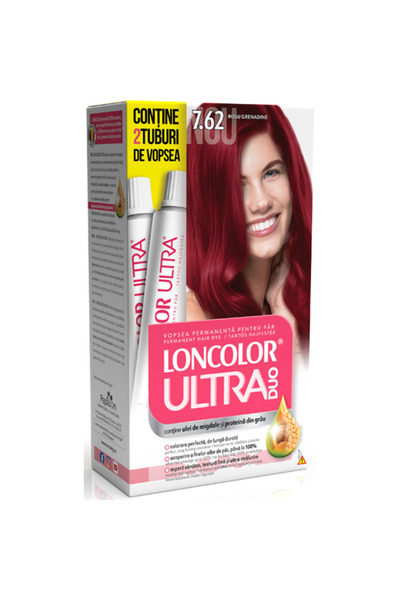 Loncolor Vopsea de par permanenta Ultra Max 7.62 Rosu Grenadine, 200 ml