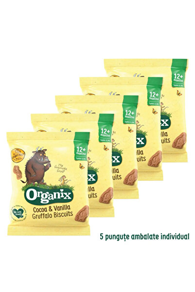 Organix Biscuiti ecologici cu cacao si vanilie Gruffalo, +12 luni, 5x20g