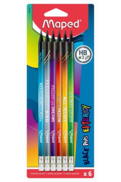 Maped Set 6 creioane HB cu guma Black'Peps Energy
