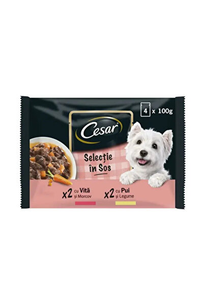 CESAR Hrana umeda pentru caini adulti cu mix de carne in sos, 4x100 g