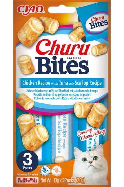 churu Bites Recompense pentru Pisici cu Pui, Ton si Scoici 30g