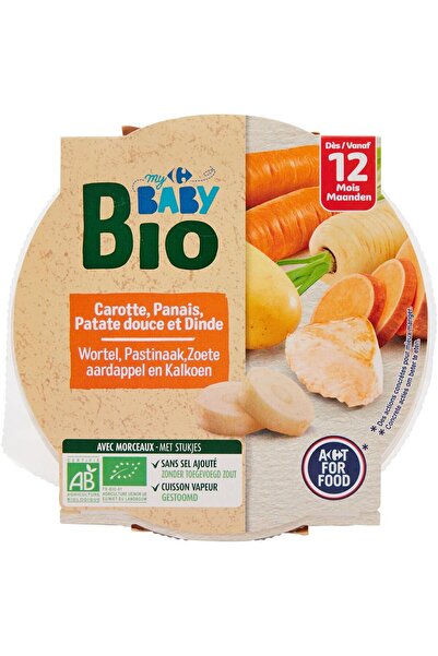 Crf Mybbio Mancare bebelusi 12 luni cu morcov, pastarnac si curcan Carrefour Baby Bio, 230g